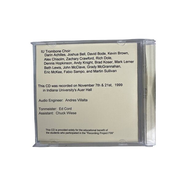 IU Trombone Choir Carl Lenthe 1999 CD Indiana University Classical Music - Picture 3 of 8